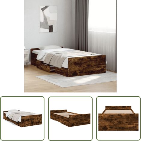 The Living Store Bettgestell mit Schubladen Räuchereiche 75x190 cm Holzwerkstoff - Bettesrahmen - Holzbettrahmen - Doppelbett - Boxspringbett - Schrankbett (1/5)