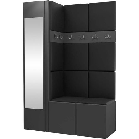 Meuble d'entrée Hartford 277, Faux cuir Soft 011, 186x124x46cm, Disponible, Stratifié, Faux cuir, À poser, Murale