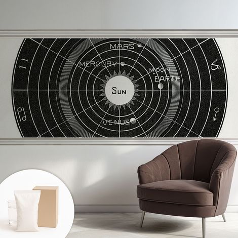 Papier peint intissé mural classique avec imprimé motifs décoratifs design élégant non‑tissé Diagramme cosmique 250x104 cm (1/5)