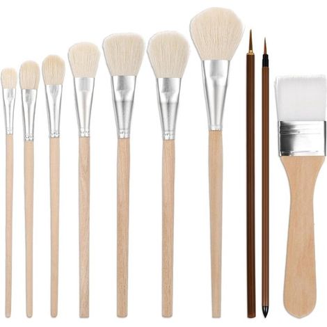 10-teiliges Pinselset für Acryl-, Kreide- und Aquarellfarben - Ziegenhaarpinselset für Keramik und Bastelarbeiten (1/5)