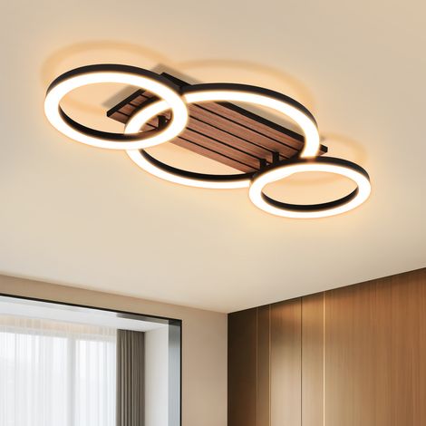 GBLY LED Plafón Salón Lámpara Techo 58CM Negra Diseño Moderno 3 Anillos Imitación Madera 3000K Blanco Cálido 21W para Dormitorio Comedor (1/5)