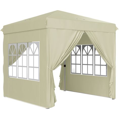 Pavillon pliable 2,5x2,5m déperlant protection UV 50+ tente jardin 4 panneaux latéraux sac rangement blanc crème