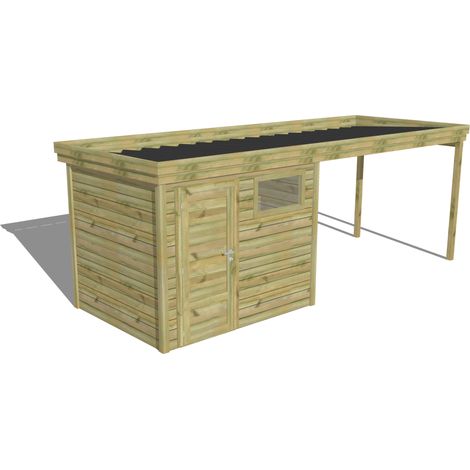 ABRI DE JARDIN bois Pin autoclave 27mm - 6,14x2,14m / 13,1m2 - Bac acier - Abri Français