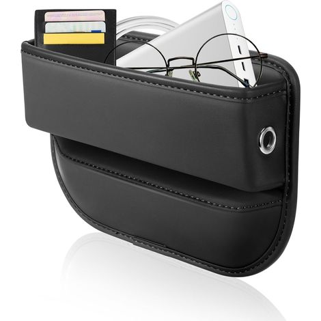 Organizador de coche GABRIELLE, compartimento para el asiento delantero, de piel sintética, para teléfono, llaves y tarjetas (negro, 1 unidad)