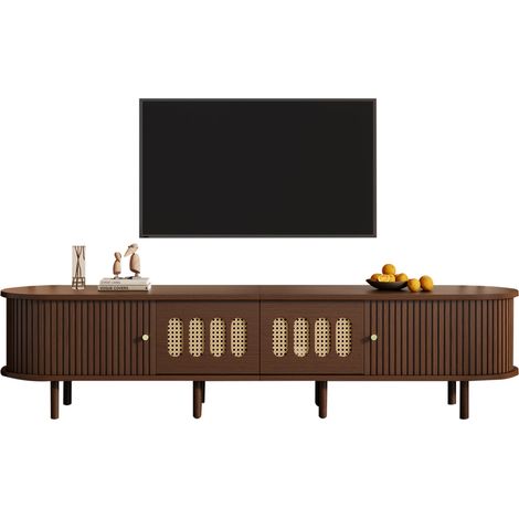 Meuble TV Noyer, 2 portes et 2 tiroirs, 180 x 40 x 40 cm, MDF, moderne, pratique, avec rangement, pour salon, usage quotidien (1/5)