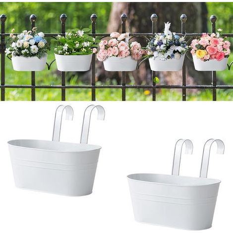 Lot de 2 jardinières suspendues ovales en fer forgé, résistantes à la rouille, avec crochets amovibles, pour jardin, cour et décoration intérieure (1/5)