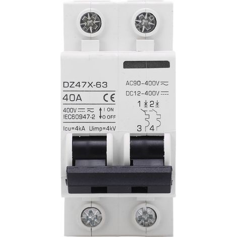 2-poliger Miniatur-Leistungsschalter für DIN-Schienenmontage für Photovoltaikanlagen, DC 12–400 V, AC 90–400 V, 40 A (1/5)