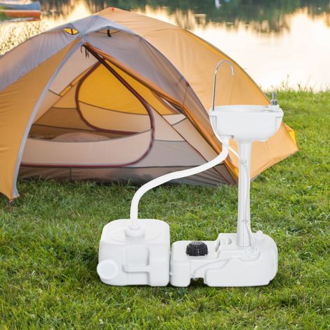 Évier de camping portable avec 2 roues, réservoir d'eau de 17 L et réservoir de savon de 2,5 L, 83 x 50 x 103 cm (1/5)