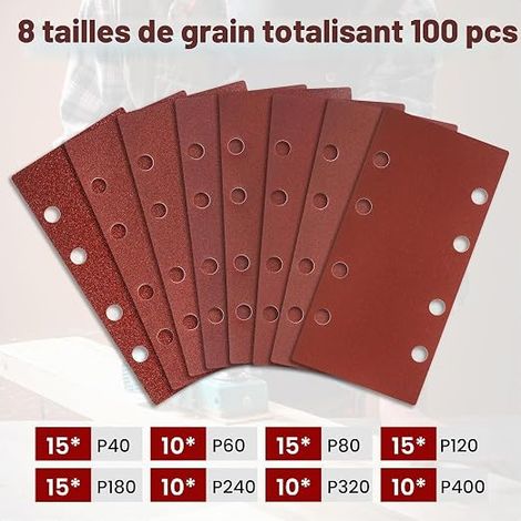 Papier Ponceuse Rectangulaire, 93 X 185 mm Feuilles Abrasives Grains 40/60/80/120/180/240/320/400,Abrasives Papier pour Ponceuse Vibrante Polir et Enlever La Rouille (1/4)