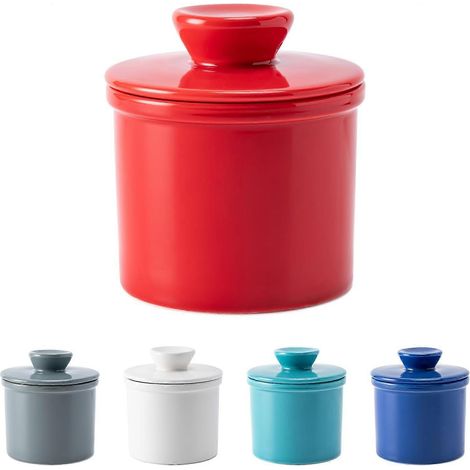 Beurrier avec couvercle Husfunov boîte en céramique rouge à niveau d'eau pour beurre frais plat pour plan de travail (1/5)