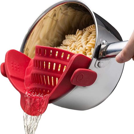 Passoire en silicone pour ustensiles de cuisine, passoire à pince réglable en silicone, convient aux casseroles, poêles et bols, passoire résistante à la chaleur pour ustensiles de cuisine. (1/2)
