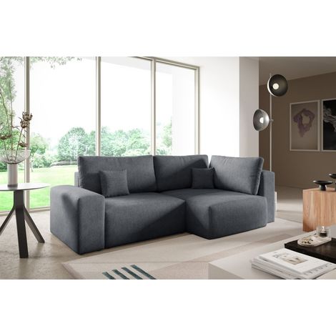 Ecksofa Schlafsofa Sofa ARONA in Stoff Centaur Dunkelgrau Ottomane Rechts