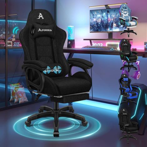 Gaming Stuhl mit Massage und Fußstütze, bis 180kg, verstellbar, schwarz (1/5)