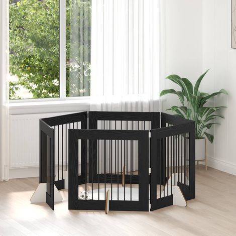 vidaXL Cancello per cani con supporti 6 pcs Rovere Nero 80 x 80