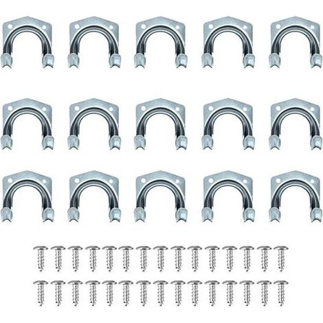 BRAVIX Lot de 15 crochets multi-outils robustes pour rangement de la maison et du garage – Support mural antidérapant double crochets pour entrepôt, garage, abri de jardin, outils de jardin