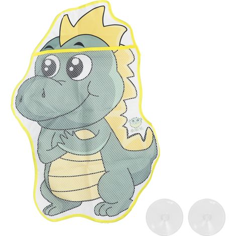 Lot de rangement dinosaure dessin animé pour jouets de bain avec ventouses, sac de rangement mural pour douche bébé. (1/5)