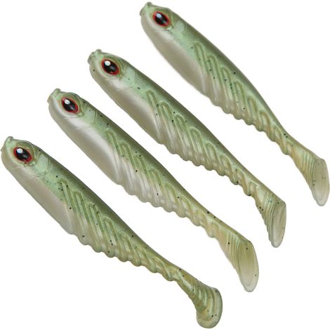 Lot de 4 leurres souples à queue en T AR48 Swimbait 75 mm 3,2 g, pour la pêche en mer et en eau douce, couleur olive. (1/5)
