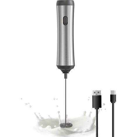 Mousseur à café portable, mousseur manuel rechargeable par USB, mousseur à lait portable réglable pour cappuccino, chocolat chaud, milkshakes, préparations à base d'œufs, argent (1/5)
