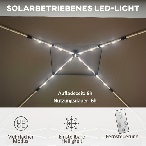 Pavillon de jardin solaire LED gris, 336x336x270 cm, avec éclairage intégré (1/4)