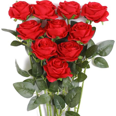 Rose Artificielle Fleurs De Soie Bouquet Home Office Arrangements De Mariage Rouge (10 PCS)