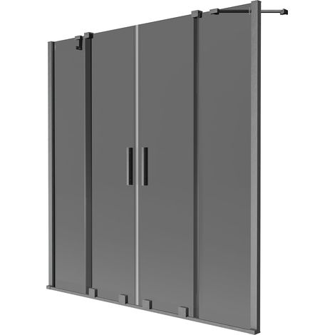 Mexen Velar Duo paravento vasca da bagno scorrevole a 2 ante 150 x 150 cm, grafite, grigio canna di fucile spazzolato (1/2)