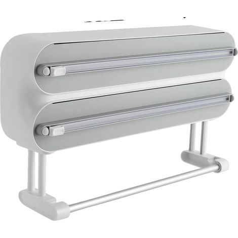 Dispensador de film transparente para alimentos, montaje en pared, cortador de alto rendimiento, gris (1/2)