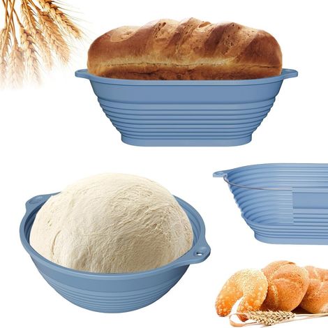 Banneton para pan, juego de 2 cestas de silicona para pan, cestas de fermentación plegables, redondas y ovaladas, para panaderos caseros y profesionales. (1/5)