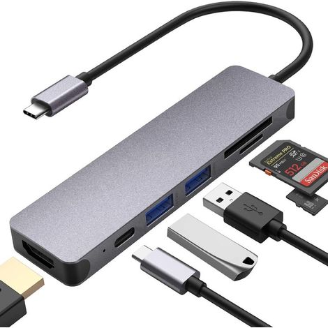 Hub USB-C - 7 Ports - HDMI 4K - 2x USB 3.0 - Lecteur Cartes SD MicroSD - Charge PD 100 W - Compatible Ordinateurs Portables (1/5)