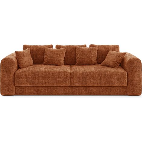 Canapé convertible coffre noyer 4 places en velours gaufré terracotta RIO (1/5)