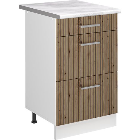 Mueble bajo de cocina R-Line, Roble artesanal/Blanco, 50 cm encimera Mármol, Vicco (1/5)