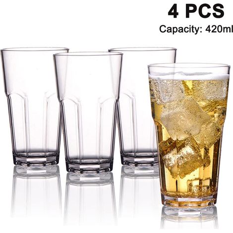 Gobelet Octogonal - Acrylique Transparent - 420 Ml - Incassable Réutilisable - Pour Bar Cuisine Piscine - Lot De 4 (1/5)