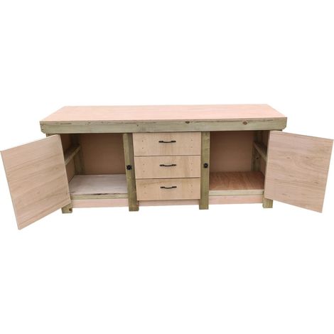 Eucalyptus top workbench with drawers and double lockable cupboard (V.8) (H-90cm, D-70cm, L-210cm) (1/5)