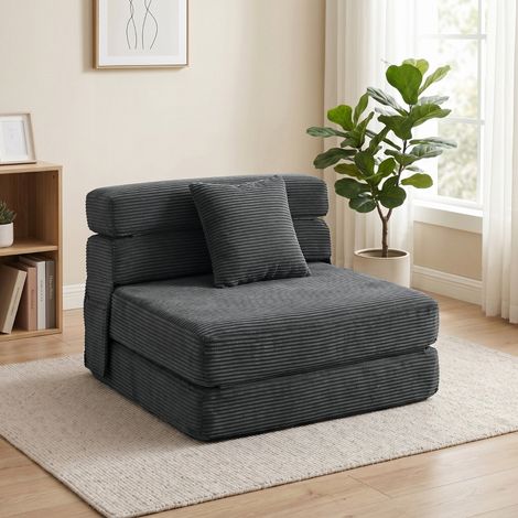 Sedia da pavimento 2 in 1, reclinabile in letto singolo, con cuscino lombare, poliestere grigio scuro (1/5)