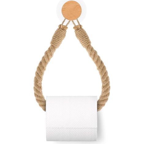 Porte Papier Toilette Corde Vintage sans Perçage Bois Support Mural Auto Adhésif en Corde de Chanvre Support pour Rouleau Design Industriel pour WC Salle de Bain et Toilettes (1/5)