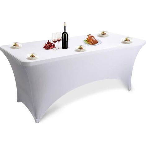 Stretchable Tablecloth 183x75x75cm, Washable Polyester, Adjustable Cover for Banquets and Cocktail Parties (White) (1/5)