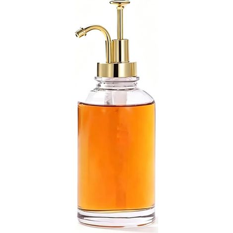 500ml Coffee Syrup Dispenser, Thick Glass Soap Dispenser Bottle with PP Pump for Kitchen, Bathroom, Gold Syrup Dispenser (Gold Pump Head) (1/5)