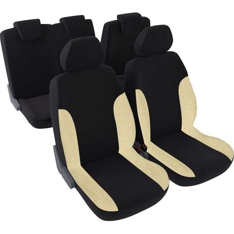 Jeu complet de housses de sièges - Universelles - Voiture/Auto - Lavable - Avant / Arrière 2/3-1/3 - Tissu noir / beige