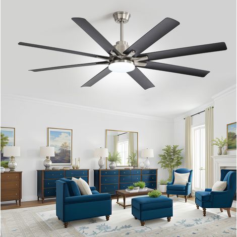 Ventilador de techo de 66 pulgadas con 8 aspas, iluminación LED regulable y motor de DC reversible de 6 velocidades. (1/5)