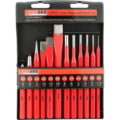 Ensemble d'outils de construction de 12 pièces : ciseau de positionnement pour le travail du bois, cône de perçage, poinçon cylindrique, poinçon à bois et outil de perçage.