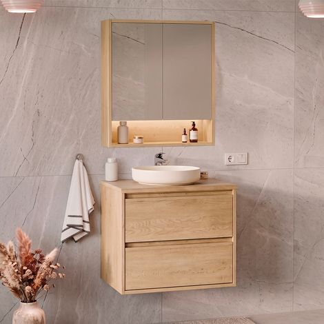 Conjunto mueble con lavabo simple 60cm y armario con espejo Edmé Bois (1/4)