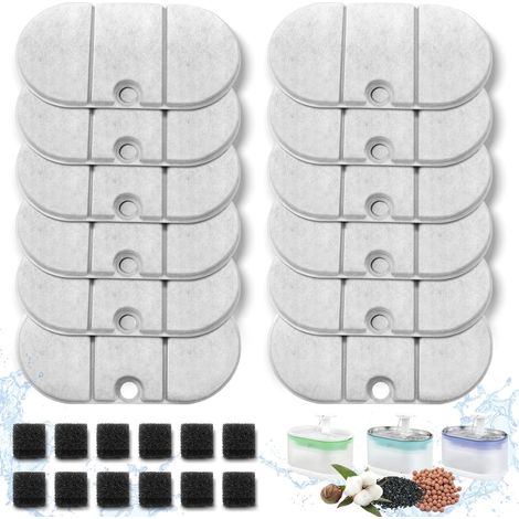 Pack mit 12 Ersatzfiltern und Schwämmen für Katzen-Tränke PLWF002, ultra-leise Ersatzfilter-Kit für Haustier-Tränken, Lebensdauer 4 Monate