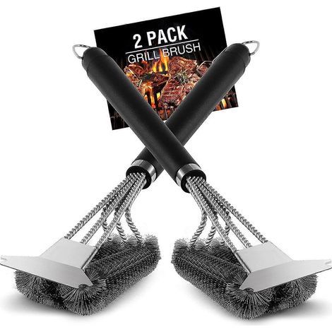 Brosse pour barbecue, lot de 2 brosses Weber avec grattoir, brosse en acier inoxydable (1/5)
