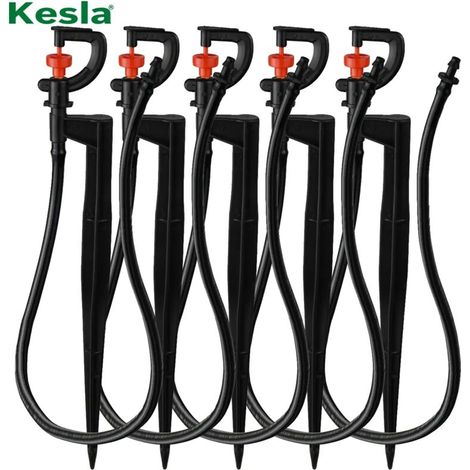 (5 pièces) 5 arroseurs rotatifs à 360° pour micro-irrigation, montés sur un piquet de 20 cm avec raccord cannelé 1/4", pour pelouse, ferme et serre.