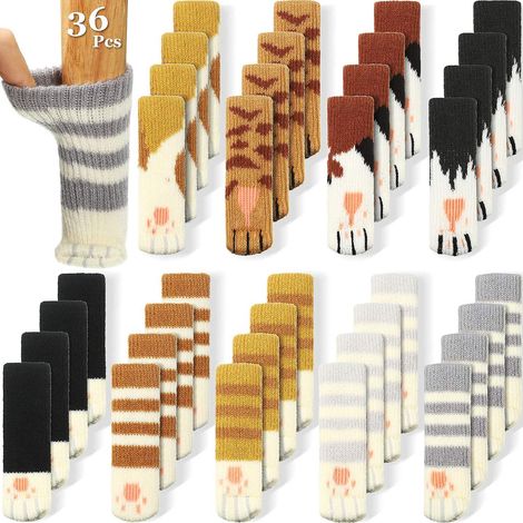 Nouveautés 2024, 36 pièces (9 ensembles) chaussettes pour chaise de chat chaussettes pour pieds de chaise chaussettes pour meubles de chat chaussettes tricotées (1/5)