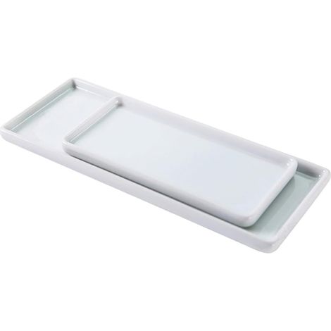 Plateaux de Rangement en Céramique Blanche Lot de 2 Pièces Résistance Chaleur Style Japonerie, Résistance la Chaleur et Design Simple pour Salle de Bain pour Articles de Toilette'-'-