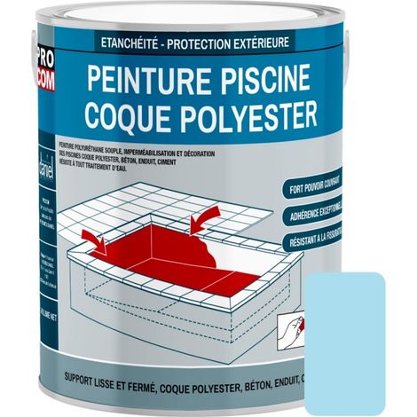 Peinture piscine coque polyester, béton, peinture piscine polyuréthane étanche et souple, haut de gamme PROCOM ABDEEE 3 Kg