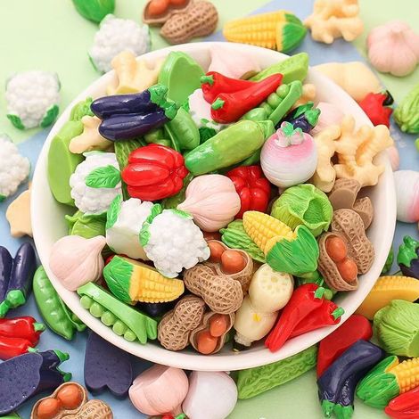 30 mini figurines en résine de fruits et légumes : Citrouille, maïs, piment, arachide, gingembre pour décoration de table, accessoires de photographie, remplissage d'œufs de Pâques (1/5)