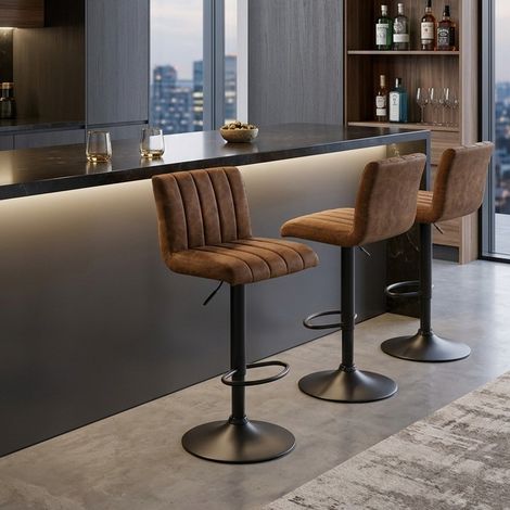 Tabouret de bar marron avec structure design en métal noir mat LEEDS (1/3)