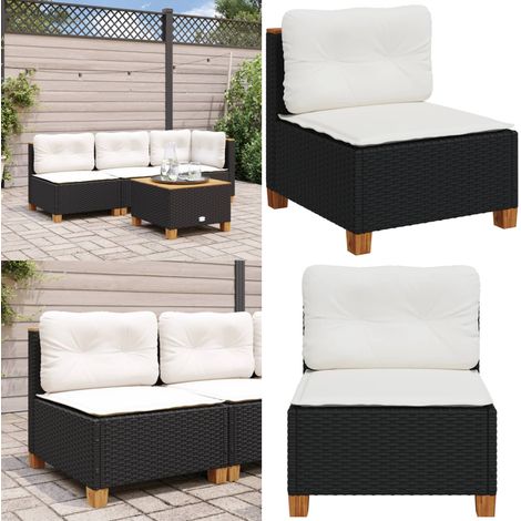 Canapé de jardin sans accoudoirs coussins noir résine tressée - Canapé De Jardin - Meubles De Jardin - Salon De Jardin - Ensemble De Jardin - Fauteuil De Jardin - Home & Living (1/5)