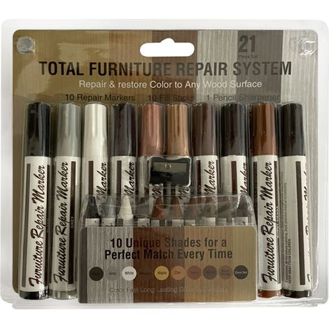 Kit de retouche de 21 marqueurs pour meubles, kit de réparation des rayures sur le bois et les sols.